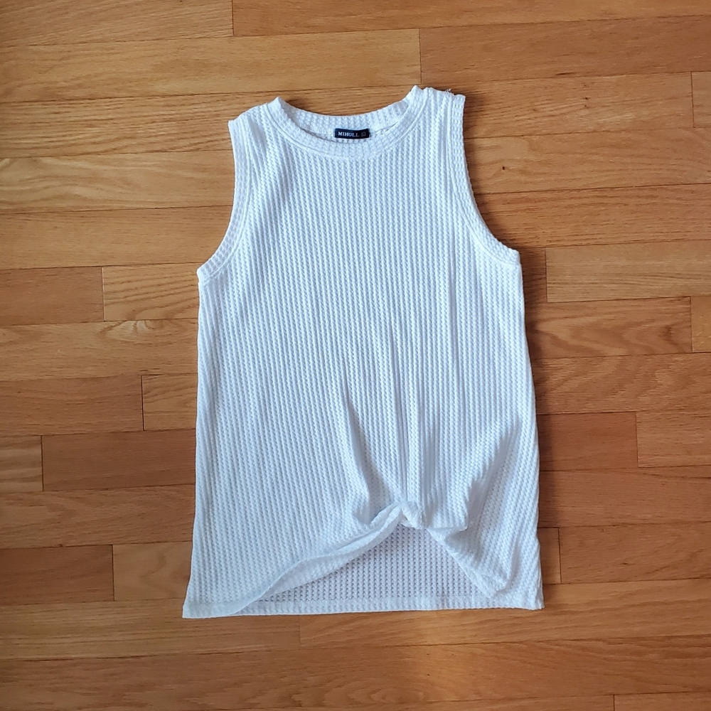 MIHOLL Womens Tops Sleeveless Twist Knot Waffle Knit tank top large white